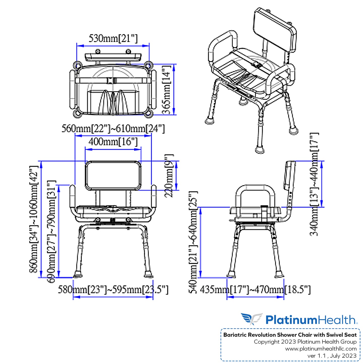 Bariatric Revolution Pivoting Swivel Shower Chair - 600lb Capacity for Physically Handicapped or Disabled