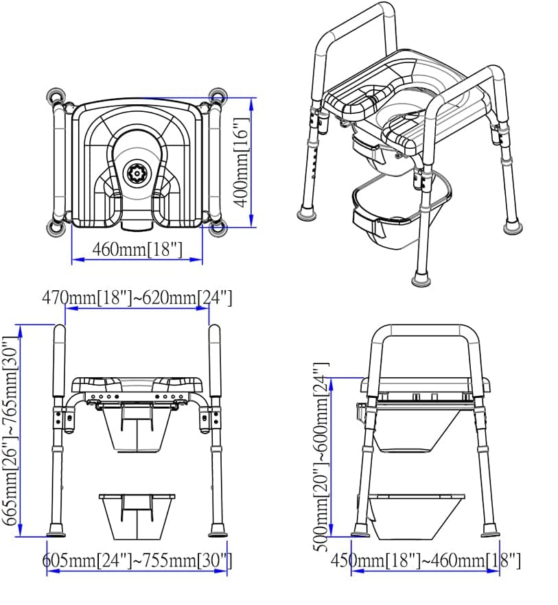 The Ultimate™ Bariatric Raised Toilet Seat, Voted#1 Most Comfortable. Padded with Armrests. Adjustable Height. 600lb.