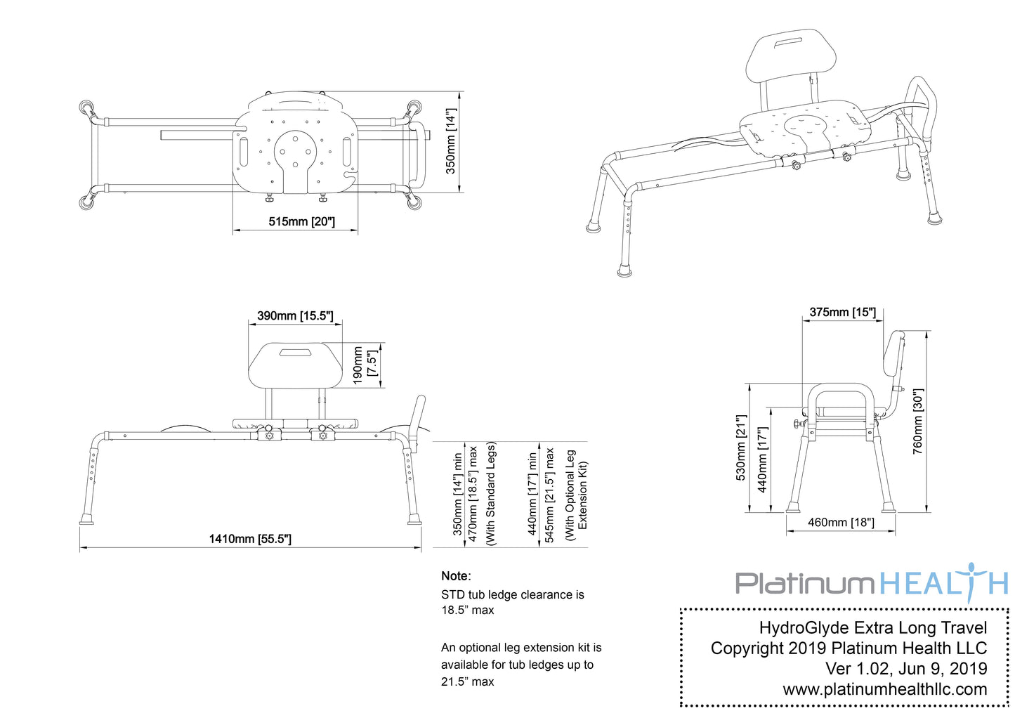 HydroGlyde Extended Rail System - Extra Long Horizontal Extensions for the Physically Handicapped or Disabled.
