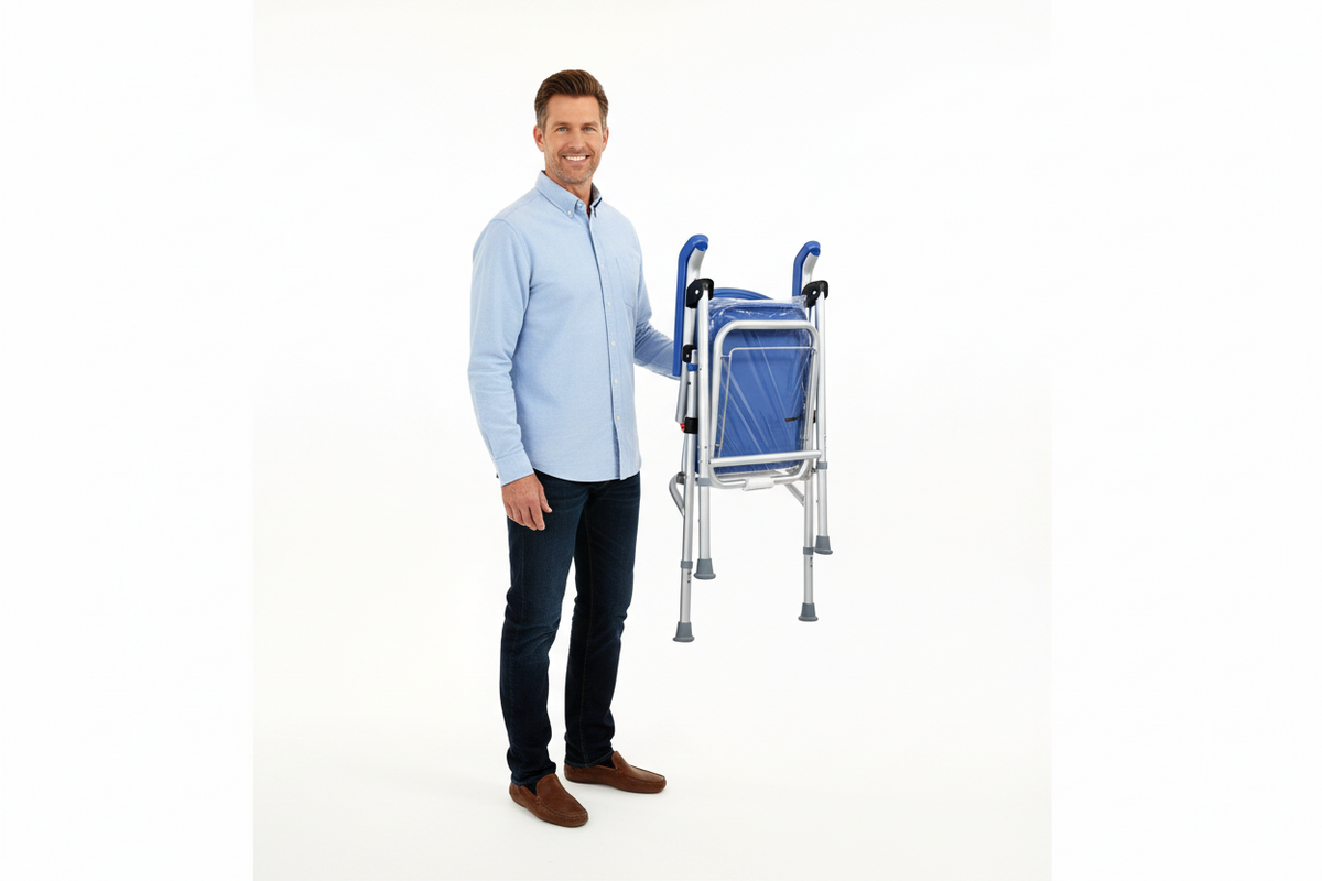 UltraCommode Voted #1 Most Comfortable Bedside Commode Chair - Soft, Warm, Padded, Foldable, Portable, XL Seat, Adjustable Height. FREE Commode Pail