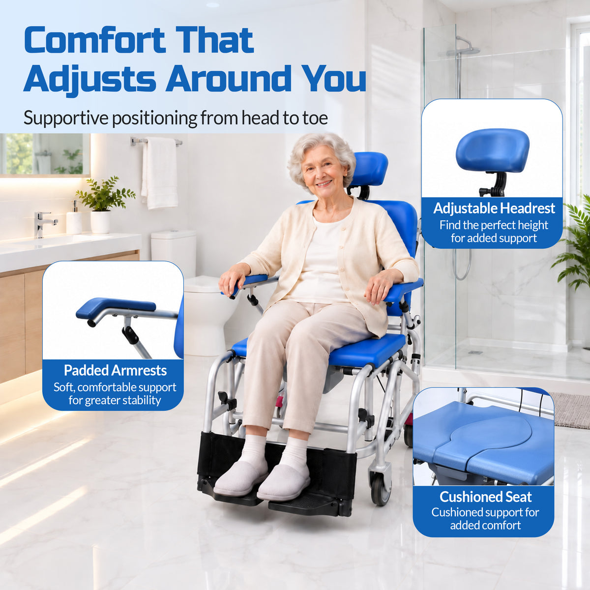 Total Care Professional Tilt-In-Space Reclining Shower/Commode Chair - Padded