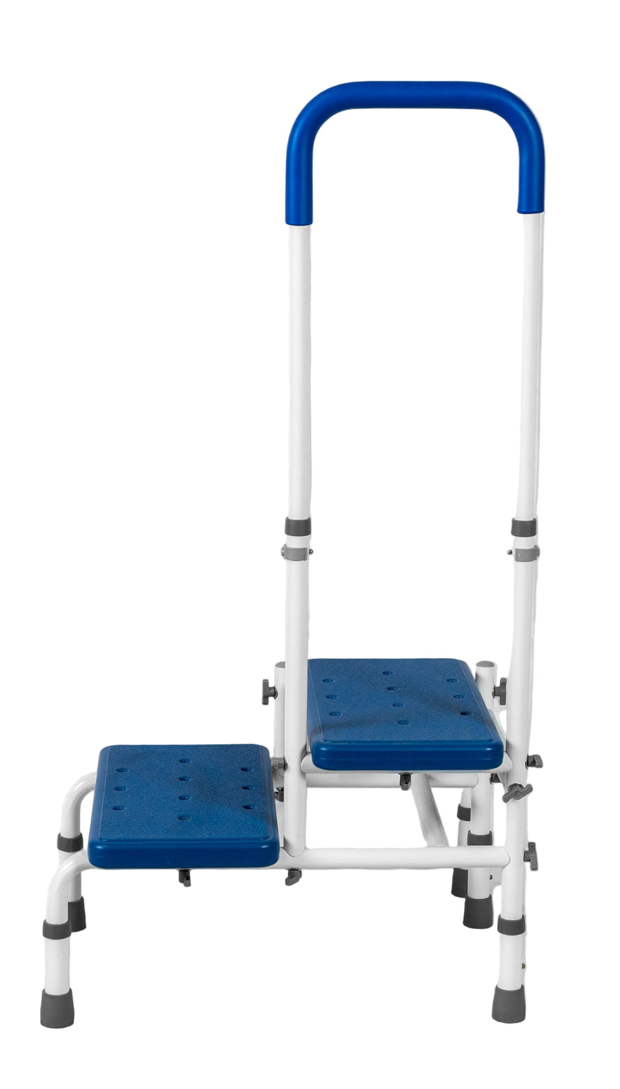 Platinum Health Double Step Stool with Adjustable Handle & Legs – High-View Blue Non-Slip Steps for Safe, Stable Reach – Height Adjustable Support Rail – Heavy-Duty Lightweight Frame