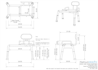 Carousel Sliding Transfer Bench with Swivel Seat Dimensions