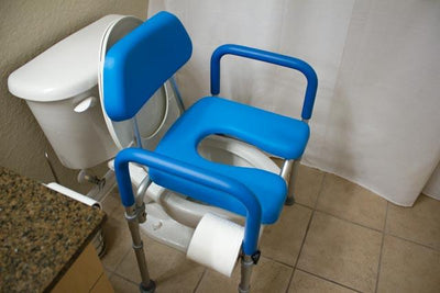 Dignity Commode, MEDICAL-GRADE Aluminum, COMMERCIAL-GRADE Construction, UNIVERSAL Height Adjustability, AMBIDEXTROUS Toilet Paper Holder, DOUBLES AS SHOWER CHAIR