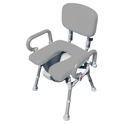 UltraCommode Voted #1 Most Comfortable Bedside Commode Chair - Soft, Warm, Padded and Foldable. XL Seat with 100% Open Front, Padded Pivoting Armrests, Adjustable Height. FREE Commode Pail