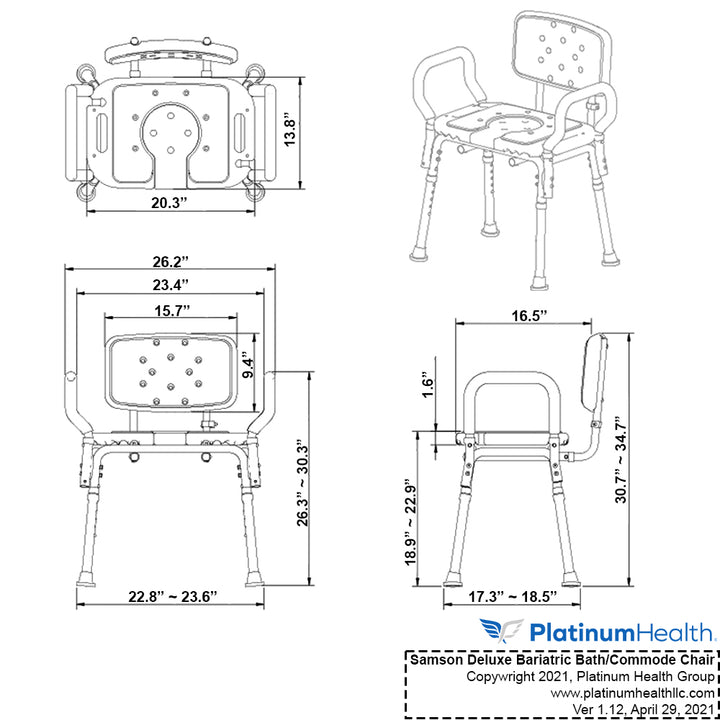 Samson Deluxe Bariatric 3 in 1 Shower/Bath/Commode Chair - 600lb Capac ...